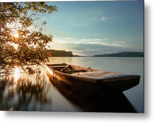 Rowboat Metal Print featuring the photograph Fairy-tale boat moored on the shore by Vaclav Sonnek