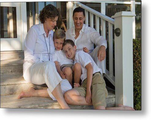 The Hamptons Metal Print featuring the photograph Family portrait, porch ay sunset by Cheryl Machat Dorskind