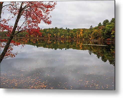 Lincoln Metal Print featuring the photograph Farrar Pond in Lincoln Massachusetts Fall Foliage Autumn Reflection by Toby McGuire