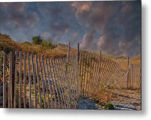 Beach Metal Print featuring the photograph Fence Beside Beach at Dusk by Darryl Brooks