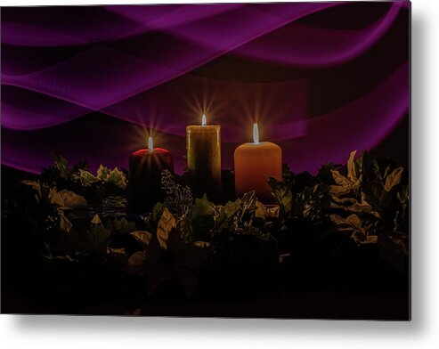 Candles Metal Print featuring the photograph Festive Holiday Light Painting by Linda Howes