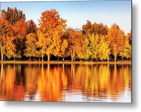Fiery Colors Metal Print featuring the photograph Fiery autumn colors by the lake by Tatiana Travelways