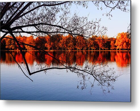 Fiery Metal Print featuring the photograph Fiery colors on the lake by Tatiana Travelways