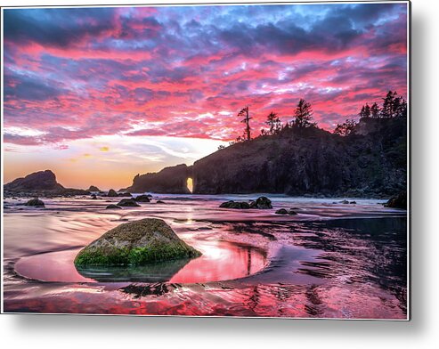 Sunset Metal Print featuring the photograph Fiery sky reflected in the water in OIympic National Park by Robert Miller