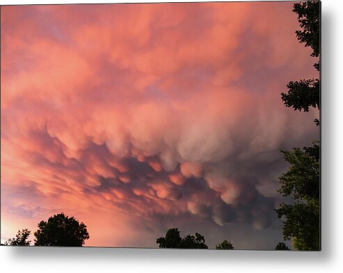 Olorful Sunset Wall Art Metal Print featuring the photograph Fiery Sunset and Menacing Mammatus Clouds by James BO Insogna