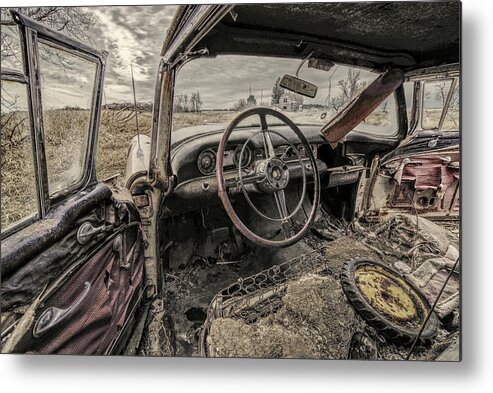 54 Buick Metal Print featuring the photograph Final Destination #3 of 3 - abandoned 1954 Buick Special in a ND field by Peter Herman