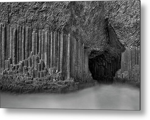 Fingals Cave Metal Print featuring the photograph Fingal's Cave - Staffa - Black and White by Jason Politte