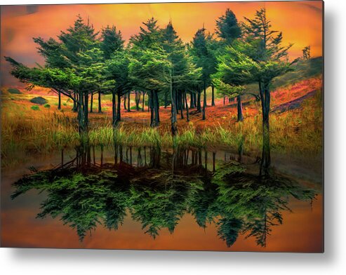 Abstract Metal Print featuring the photograph Fire in the Lake Painting by Debra and Dave Vanderlaan
