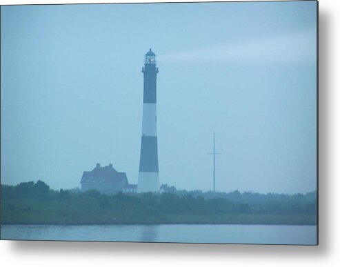 Long Island Metal Print featuring the photograph Fire Island Lighthouse in Fog by Laura Fasulo