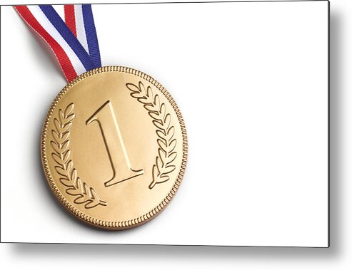 White Background Metal Print featuring the photograph First Place Medal by Peter Dazeley