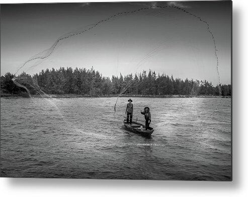 Ancient Metal Print featuring the photograph Fishermen Casting Net by Arj Munoz