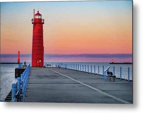 Tahquamenon Falls Metal Print featuring the photograph Fishing on the Muskegon Pier at Sunrise IMG_5997 by Michael Thomas