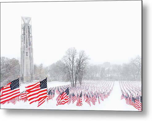 Usa Metal Print featuring the photograph Flags in the Winter by Andrew Soundarajan