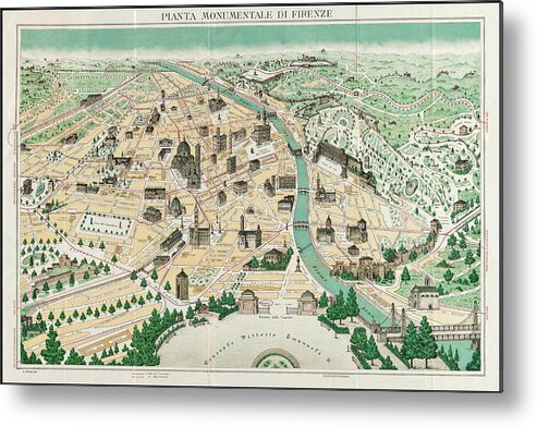 Florence Metal Print featuring the photograph Florence Italy Vintage Pictorial Map 1890 by Carol Japp