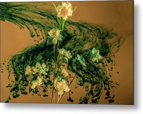 Flowers Metal Print featuring the photograph Flowers surrounded by green cloud by Dan Friend