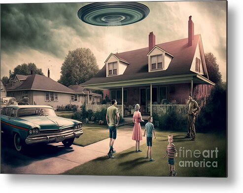 Flying Metal Print featuring the mixed media Flying Saucer Frenzy III by Jay Schankman
