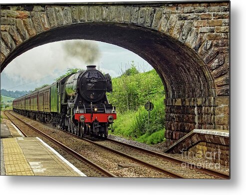 Steam Train Metal Print featuring the photograph Flying Scotsman in full flight. by David Birchall