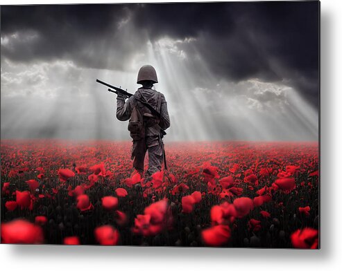 Soldier Poppy Field Metal Print featuring the digital art For Those Fighting by Airpower Art