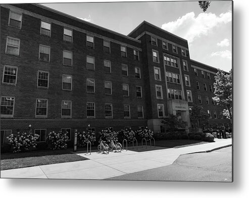 Private College Metal Print featuring the photograph Founders Hall at the University of Dayton in black and white by Eldon McGraw