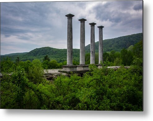 Ruins Metal Print featuring the photograph Four Columns in Landscape by Linda Bonaccorsi