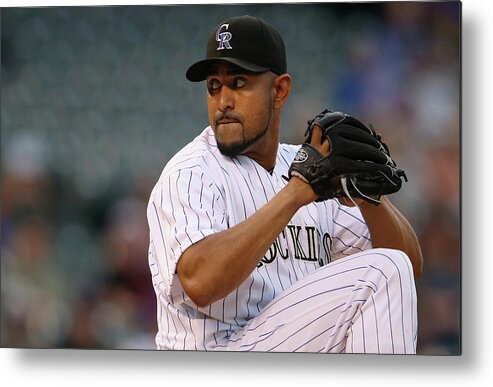 Baseball Pitcher Metal Print featuring the photograph Franklin Morales by Doug Pensinger