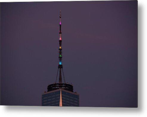 Freedom Tower Metal Print featuring the photograph Freedowm Tower in Rainbow Colors by Alina Oswald