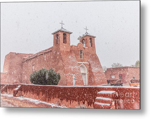 Taos Metal Print featuring the photograph Fresh Snow on the St Francis de Asis by Elijah Rael