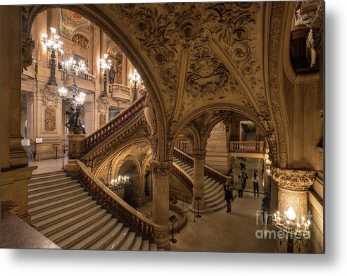 Paris Opera House Metal Print featuring the photograph From the Grotto to the Grand Staircase Palais Garnier Opera House Paris by Mike Reid