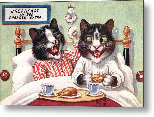 Cat Metal Print featuring the digital art Funny cats on Bed by Long Shot