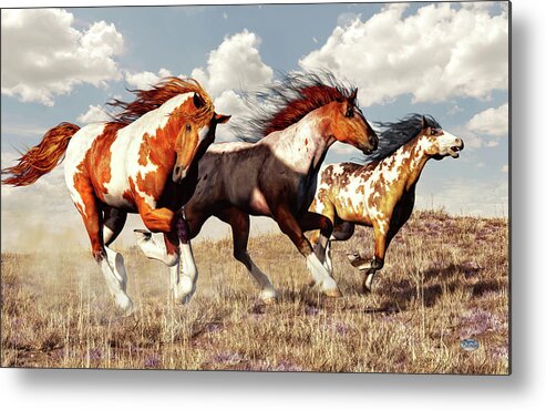 Gallop Metal Print featuring the digital art Galloping Mustangs by Daniel Eskridge