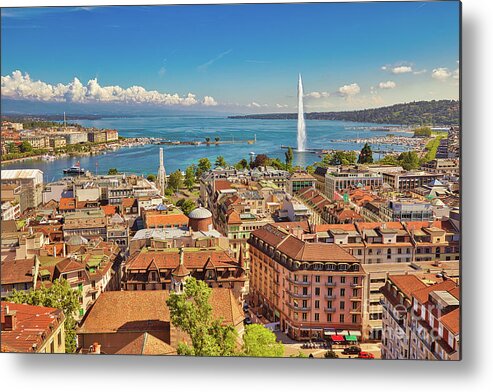 Geneva Metal Print featuring the photograph Geneva aerial view Switzerland by Benny Marty