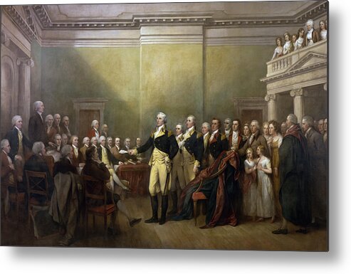 John Trumbull Metal Print featuring the painting George Washington Resigning by John Trumbull  by Mango Art
