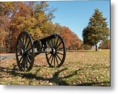 Cannons Metal Print featuring the photograph Gettysburg - Cannon in East Cavalry Battlefield by Liza Eckardt