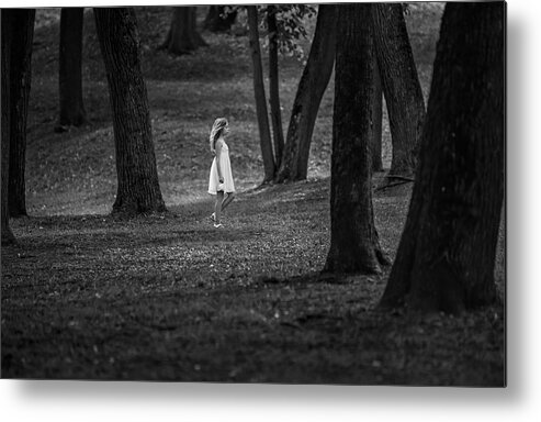 Grass Metal Print featuring the photograph Girl in the forest by Mrs
