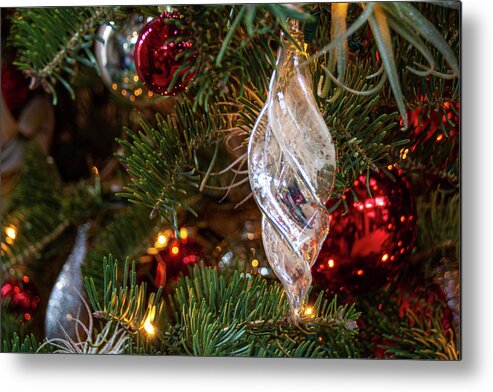 Winter Metal Print featuring the photograph Glass and Red Ornaments by Kristia Adams