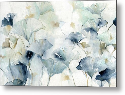 Watercolor Ginko Leaves Teals Indigo Metal Print featuring the painting Glorious Ginko by Carol Robinson