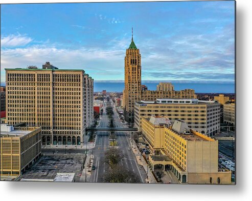 Detroit Metal Print featuring the photograph GM and the Fisher Building DJI_0825 by Michael Thomas