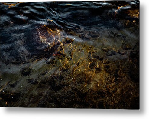Aqua Metal Print featuring the photograph Gold Veins Abstract River by Dennis Dame