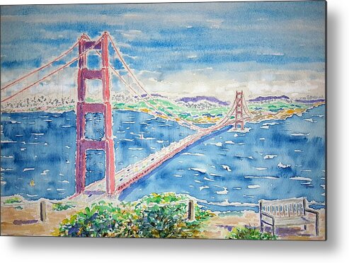Watercolor Metal Print featuring the painting Golden Gate Vista by John Klobucher