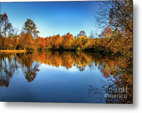 Autumn Metal Print featuring the photograph Golden Hour at Autumn Lake by Shelia Hunt