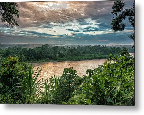 Ahuano Metal Print featuring the photograph Golden hour on the Napo river by Henri Leduc
