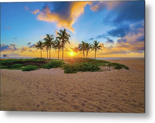 Riviera Beach Metal Print featuring the photograph Golden Sunrise Serenity Captivating Beauty at Riviera Beach Sing by Kim Seng