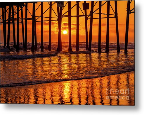Sunset Metal Print featuring the photograph Golden Sunset at Oceanside Pier by Rich Cruse