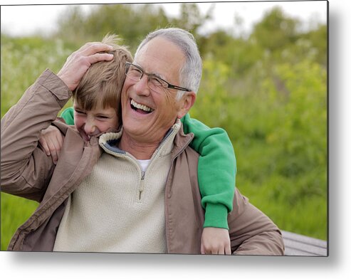 Casual Clothing Metal Print featuring the photograph Grandfather and grandson laughing by Bloom Productions