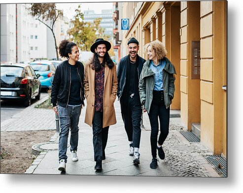 Young Men Metal Print featuring the photograph Group Of Friends Making Way To A Bar by Hinterhaus Productions