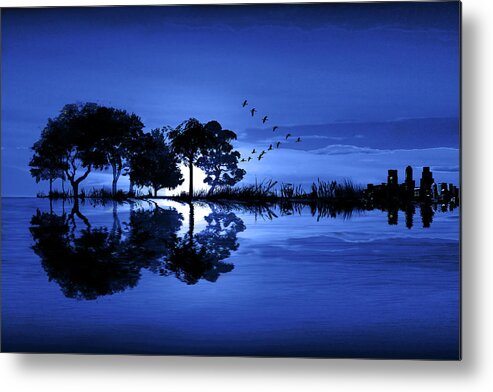 Music Metal Print featuring the photograph Guitar Blue Landscape at Moonrise by Randall Nyhof