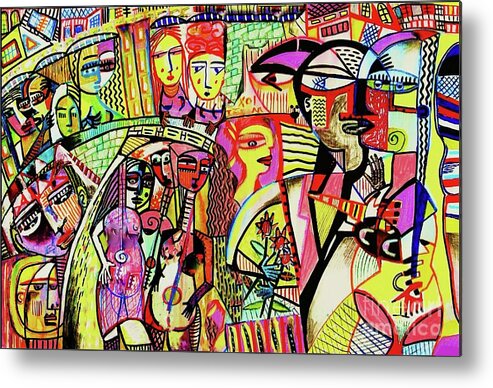  Metal Print featuring the painting Guitar Shaped Women Cafe Society by Sandra Silberzweig
