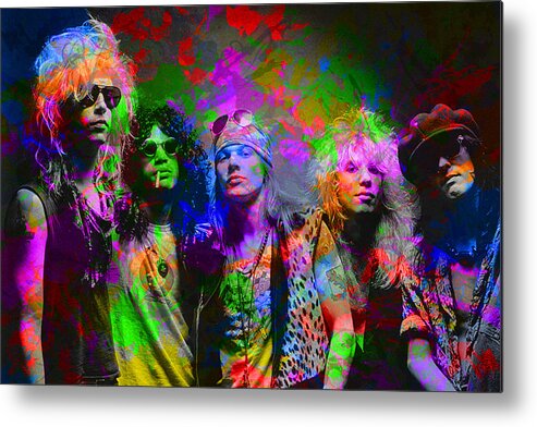 Guns N Roses Metal Print featuring the mixed media Guns N Roses Band Paint Splatters Portrait by Design Turnpike