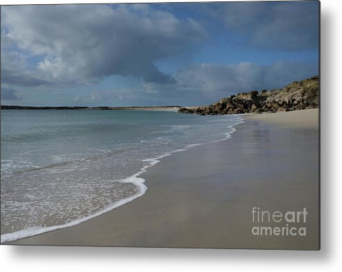 Beach Sand Ocean Blue Clouds Connemara Galway Ireland Wildatlanticway Photography Prints 2020 Metal Print featuring the photograph Gurteen sunny day by Peter Skelton