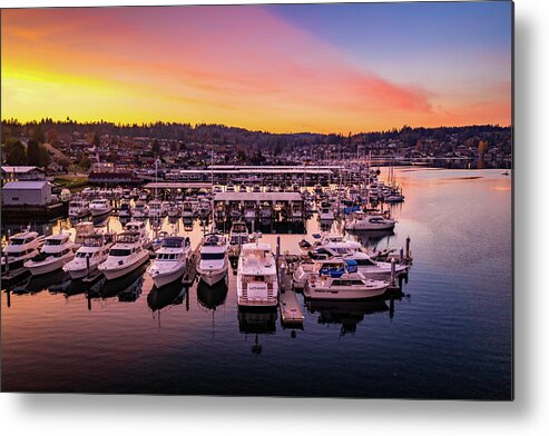 Drone Metal Print featuring the photograph Harbor Boats by Clinton Ward
